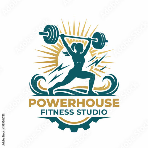 A strong female figure confidently lifting weights in a fitness studio, conveying empowerment, strength, and the spirit of fitness amidst a vibrant backdrop.