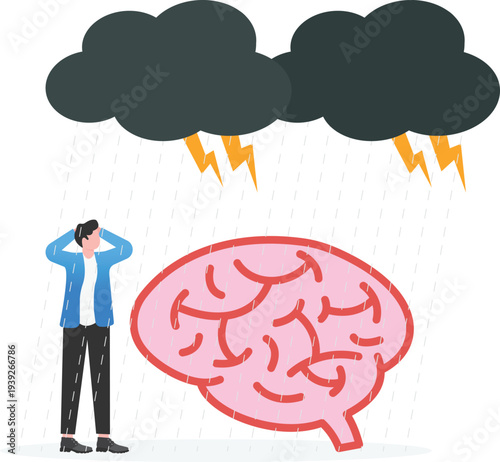 Businessman Facing Mental Fatigue under Storm Cloud