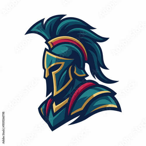 A striking profile of a warrior's helmet, featuring intricate designs and a majestic plume, representing bravery, strength, and the spirit of ancient battles and legends.