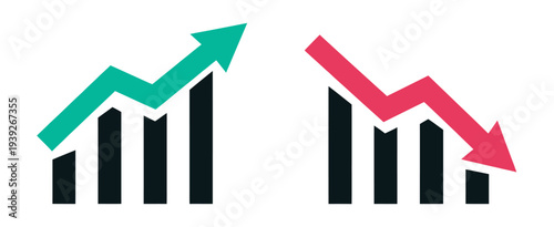 Financial Growth and Decline Arrow Graph with Green Up and Red Down Chart Vector
