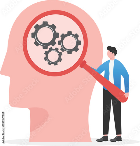 Businessman Analyzing Human Brain with Magnifier