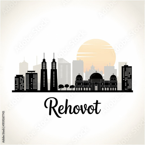 Rehovot Skyline Silhouette — Israeli Science and Innovation City Vector Illustration