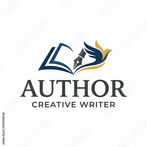 A dynamic logo for an author, featuring an open book and a quill, representing the art of storytelling and the creative writing process that captivates readers.