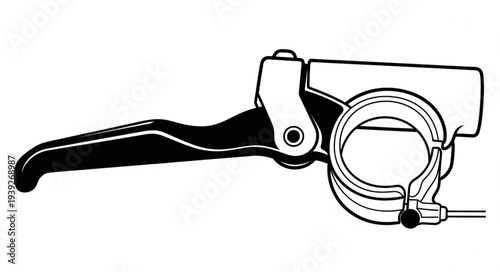 Detailed illustration of a bicycle brake lever, showing its design and function.