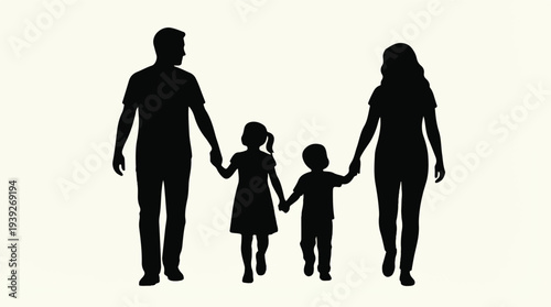 Silhouette of a Family Holding Hands and Walking Together