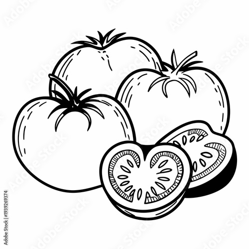 Vector illustration of apple tomato and vegetables in healthy fresh style