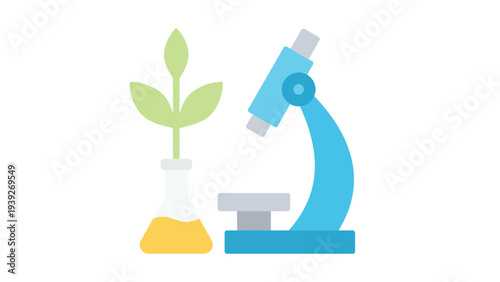 Microscope and plant symbolizing scientific research and growth in biology