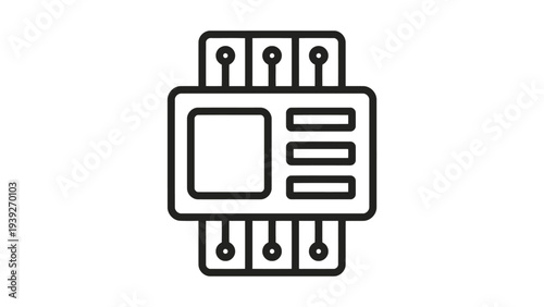 Illustration of a modular electronic circuit board with pins and connectors