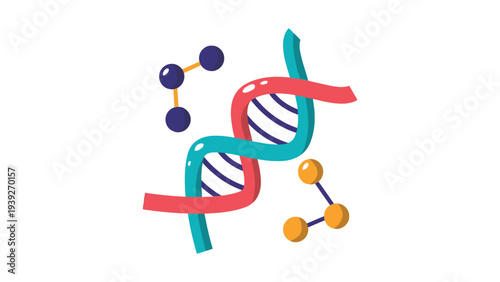 Illustration of dna structure with molecular components in colorful design