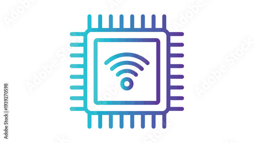 Modern microchip with wireless signal connectivity icon integrated into its design