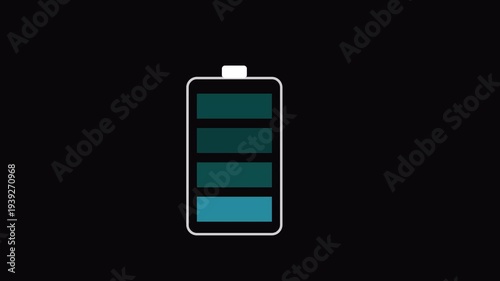 Battery charging icon animation with blue status bar on black background.