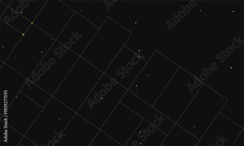 Abstract Dark Background with Golden Diagonal Tech Lines and Glowing Orange Particles.