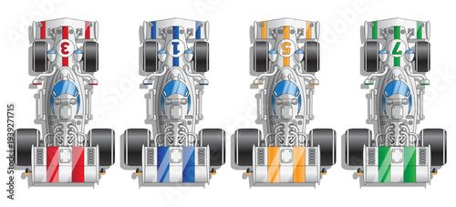 Set of racing cars. Drag Racing. View from above. Isolated on white background. Vector illustration. 