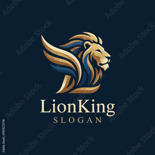 A striking logo design for the Lion King brand, featuring a powerful lion silhouette, symbolizing courage, strength, leadership, and royal qualities in a dynamic style.