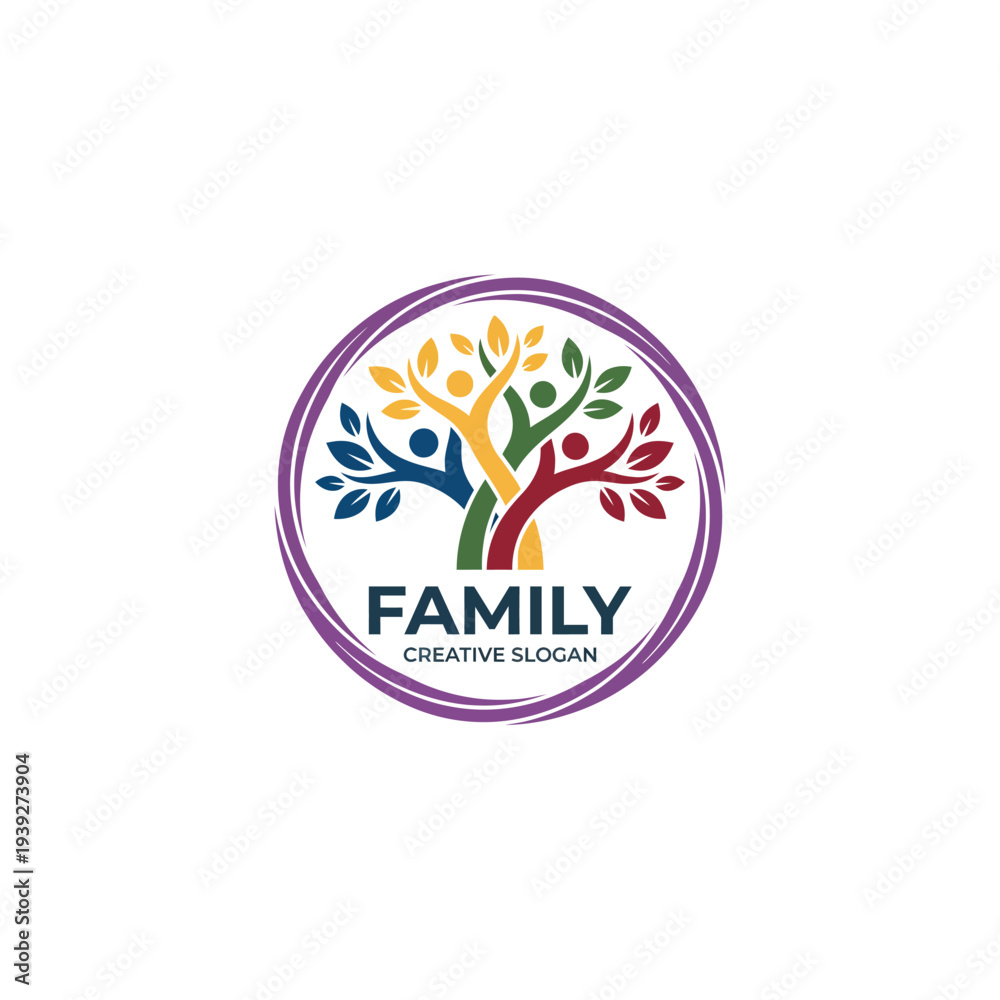 Ταπετσαρία This vibrant image showcases a stylized family tree with diverse leaves and figures representing unity, creativity, and togetherness in a visually appealing way