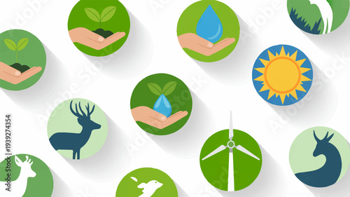 Environmental icons set with eco friendly symbols and nature elements on white background