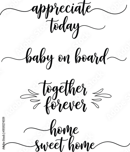 Elegant handwritten phrases on a white background for various occasions and sentiments