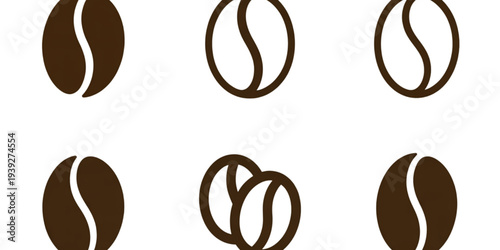 A variety of coffee beans and coffee cup icons arranged in a grid pattern Vector