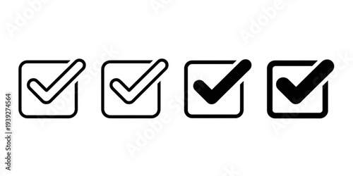 Four black check marks in squares with different check styles Vector