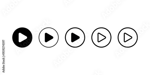 Five different styles of play buttons for media controls in a row Vector