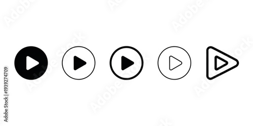 Five different styles of play button icons with varying degrees of detail Vector
