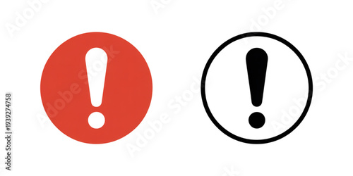 Two exclamation marks in red and black circles representing warning and information symbols. Vector