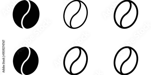 Six circular shapes with black and white halves representing the yin and yang symbol Vector