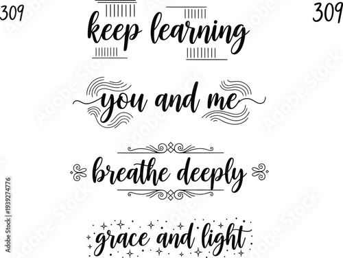 Inspirational quotes on a blackboard background with decorative elements and numbers.