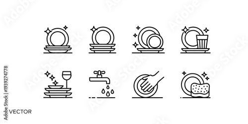 Assorted kitchen utensils and appliances arranged in a grid pattern Vector