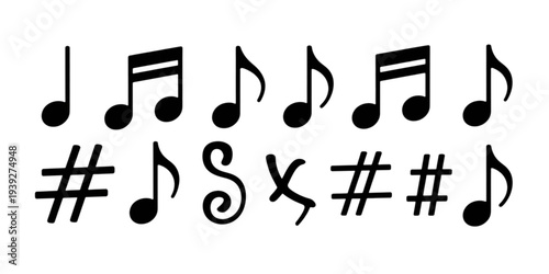 A collection of musical notes and symbols including sharps and flats Vector
