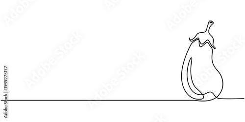 Brinjal continuous one line drawing, Eggplant continuous one line drawing of vegetable in minimalist style. Perfect for food, organic, and healthy lifestyle design