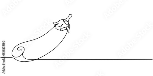 Brinjal continuous one line drawing, Eggplant continuous one line drawing of vegetable in minimalist style. Perfect for food, organic, and healthy lifestyle design