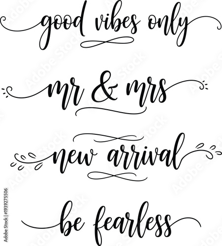 Elegant calligraphy phrases showcasing positive messages and celebrations