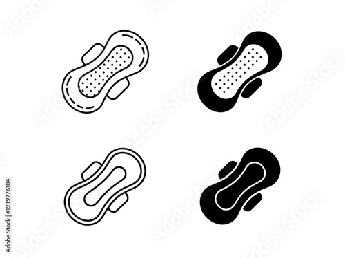 Four different sanitary pad icons in black and white line art styles