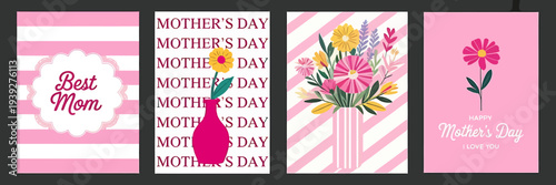 Mothers Day cards with flowers and pink and white designs
