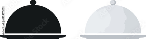 Restaurant cloche. Cafe food serving tray icon set