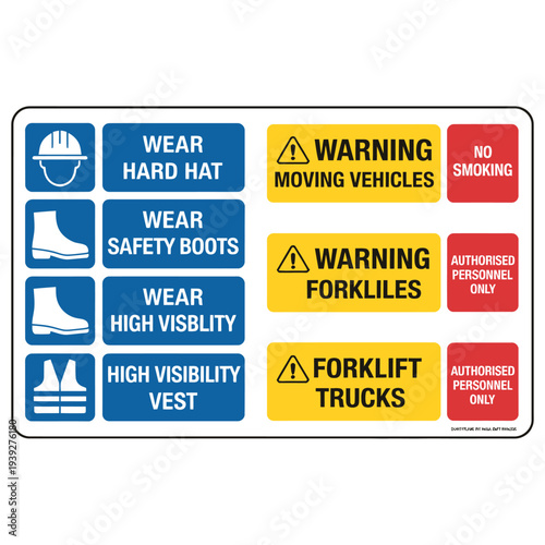 Forklift safety signs and symbols for warehouse or construction site warning labels