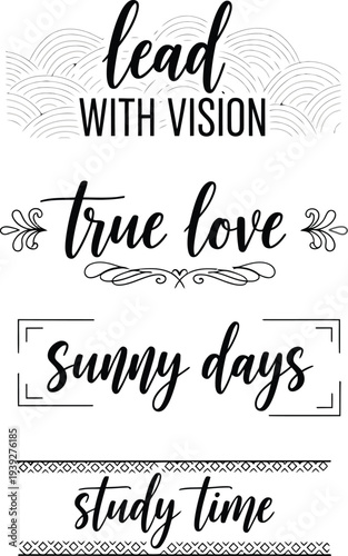 Elegant black and white typography designs with various inspirational phrases