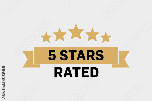 Five stars rated golden badge icon for high quality review or rating symbol