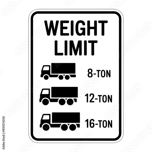 Weight limit sign with truck icons and tonnage indicators for road traffic regulation