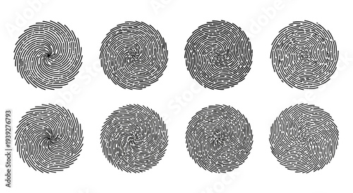 Abstract Circular Fingerprint Patterns, Black and White, Graphic Design Elements