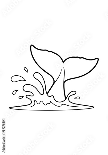 Beautiful vector graphic illustration of a whale tail breaching the ocean surface with a splash