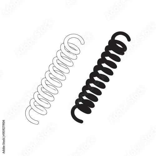 Coil Spring Suspension Shock Absorber Outline and Solid Icon Vector Illustration.