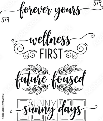 Four handwritten quotes on a white background with decorative elements