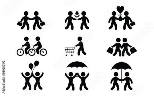 Black silhouette of couples engaging in various activities