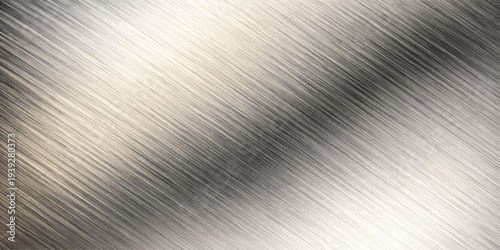 A polished stainless steel plate with a brushed metal texture creates a shiny silver metallic surface pattern, featuring light reflections on a grey aluminum backdrop material design