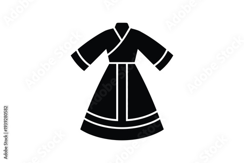 Black traditional chinese dress with white trim