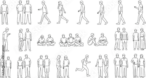 Detailed black silhouette of a professional businessman pointing forward alongside a businesswoman in a suit isolated on white background, leadership vision and corporate teamwork.