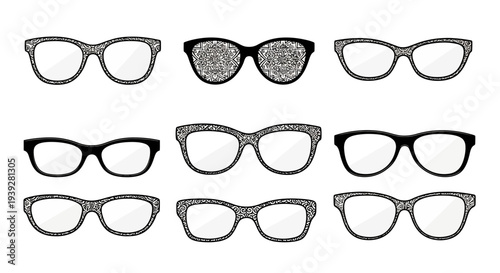 Collection of Diverse Eyeglasses Styles, Vintage and Modern Designs