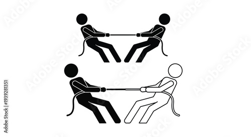 Stick figures engaged in a tug of war demonstrating conflict and competition